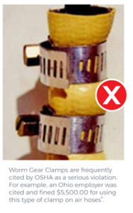 Worm gear clamps on air hose